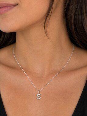 Gap Silver tone Rhinestone Initial "S" Necklace